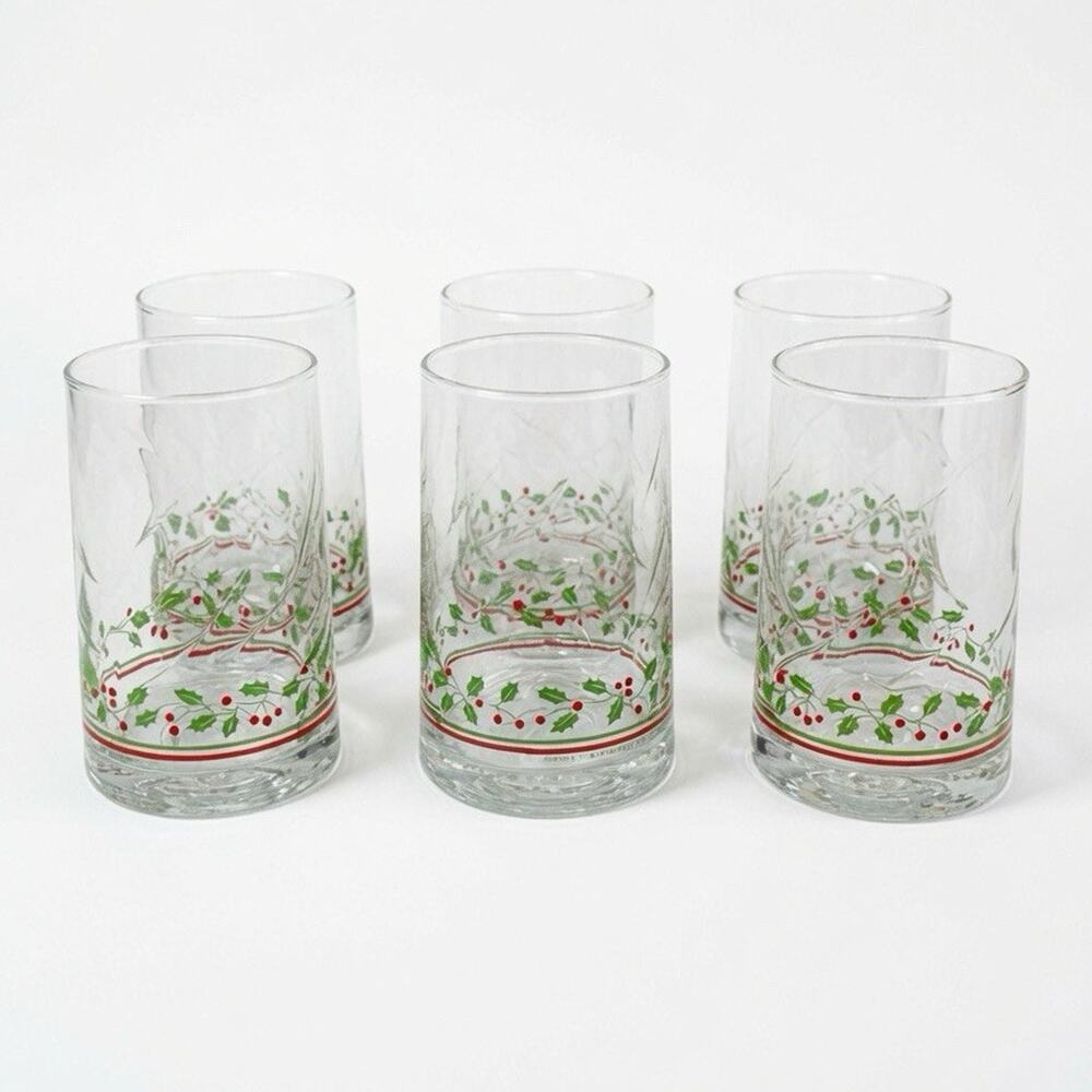 Arby's 1982 Christmas Collection Holly Berry Clear Glass Tumblers Set of 6